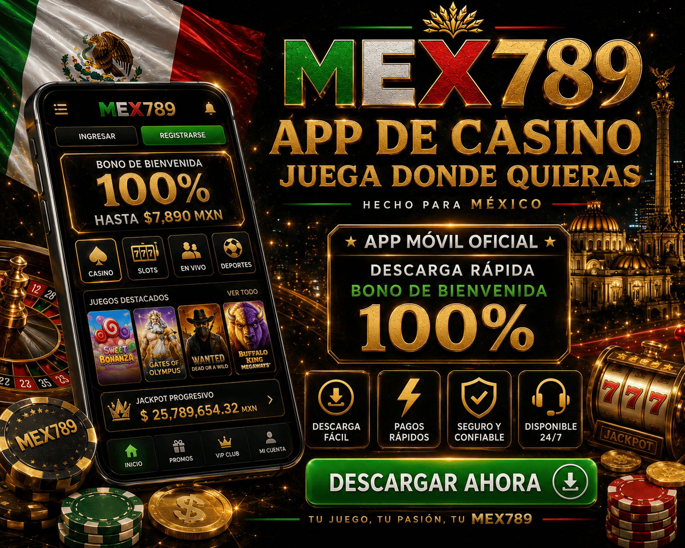 MEX789 App Android App móvil MEX789 en Android con casino online, tragamonedas, bonos, monedas y acceso rápido